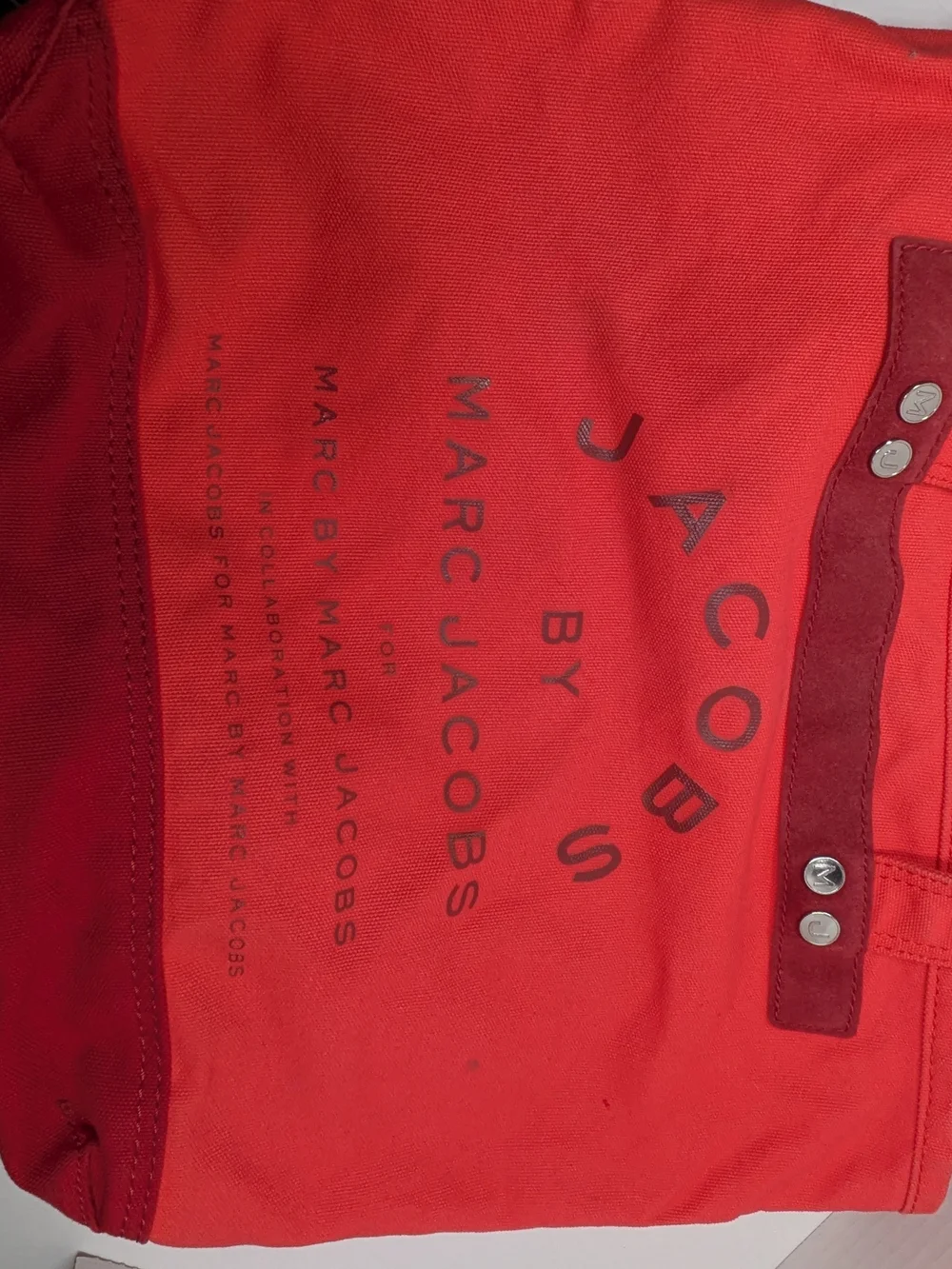 Marc Jacobs Bright Red Canvas Tote with Black Logo Tag